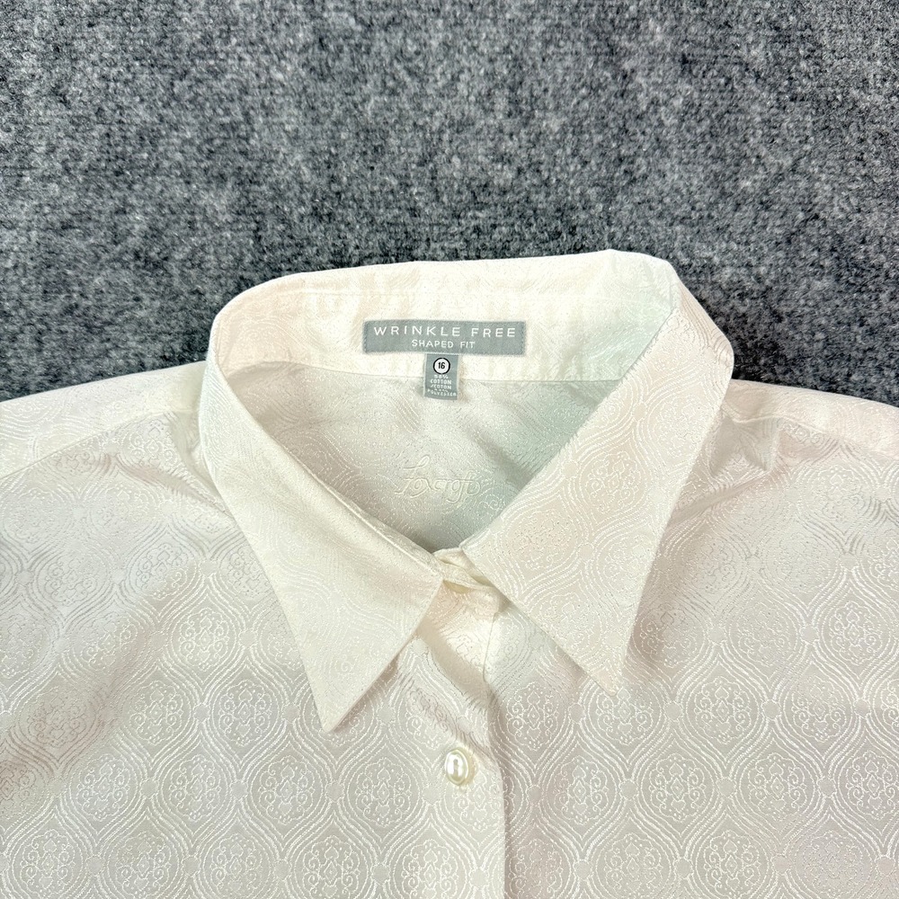 Foxcroft Womens Button Up Shirt Size 16 Shaped Fit White Jaquard Wrinkle Free - Picture 7 of 16